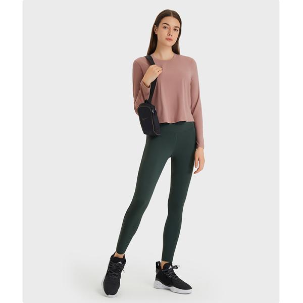 Round Neck Casual Yoga Tops Solid Tees Womens Long Sleeve Cropped T - Shirts