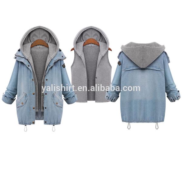 Cheap Plus size drawstring twinest hooded outwear denim coat for women