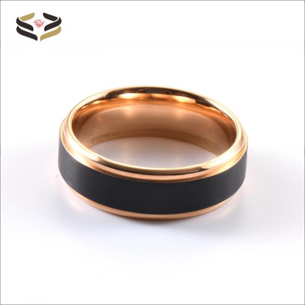 Wedding Titanium Rings Two Tones Black Rose Gold Matte Brushed 8mm For Men Women