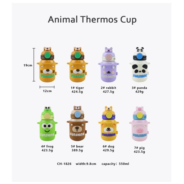 550ml Animal Stainless Steel Thermos Bottle With Silicone Cover