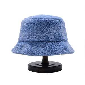 China Women Autumn Winter Bucket Hats Plush Soft Warm Panama Caps Lady Flat Top Fishing on sale