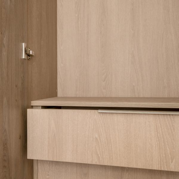 Wood Grain Melamine Swing Door Wardrobe Fitted Mirrored With Stainless Steel Handles