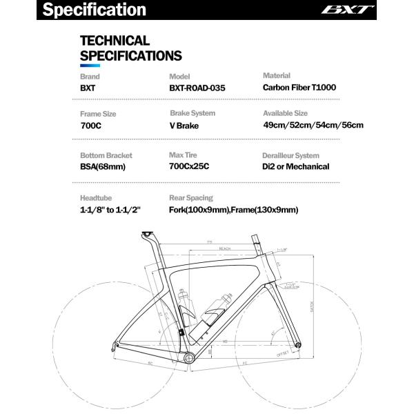 Rim Brake Road Bike Carbon Frame 700C V Brake Tire 25C 150kg Max Load