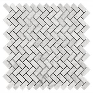 China Carrara White Marble Herringbone Mosaic Floor Tile Sheets , Mosaic Marble Tile Backsplash on sale