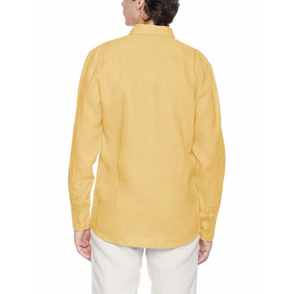 Men'S Collared Yellow Plain Linen Shirt Lightweight Long Sleeve Shirts For Summer