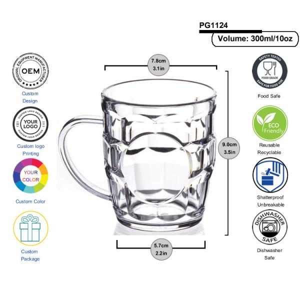 SAN Plastic Beer Glasses 10oz Plastic Beer Mug Shot Glasses