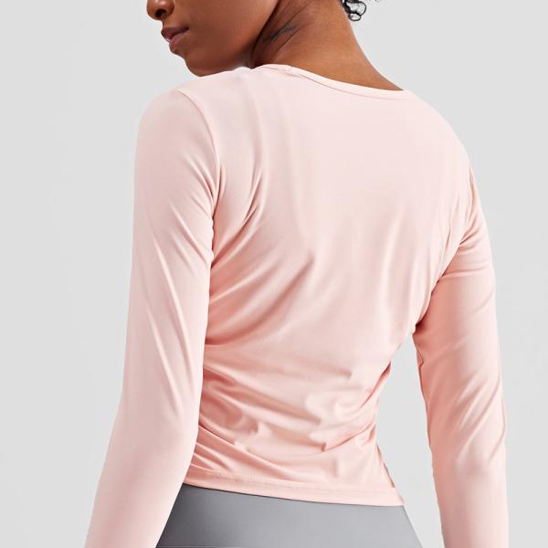 Pleated Ladies Long Sleeve Yoga Tops Quick Dry Four Way Stretch Yoga T Shirts