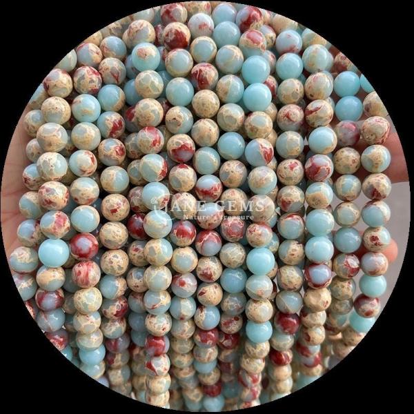 Polished Technique Round Cut Gems Bead in Multi-color Crystal Healing Stone Dalmatian Jasper Lava Stone Loose Bead Strands for Beaded Hair Accessories