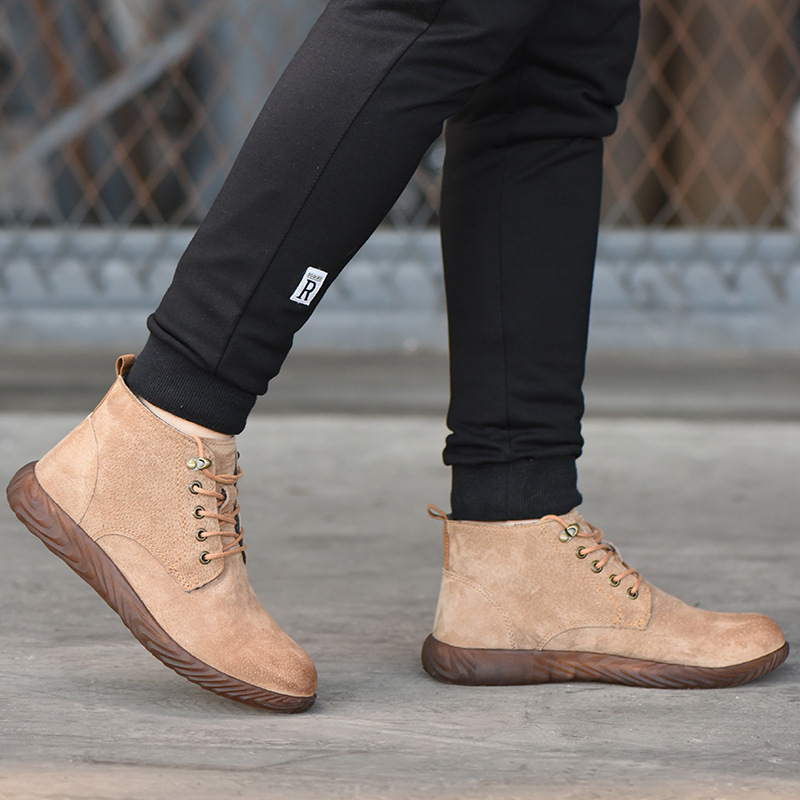Men's Safety Boots Kevlar Suede Leather Security Work Boots Cowpea Jelly Sole Of Safety Shoes Non-Slip Steel Toe Work Shoes