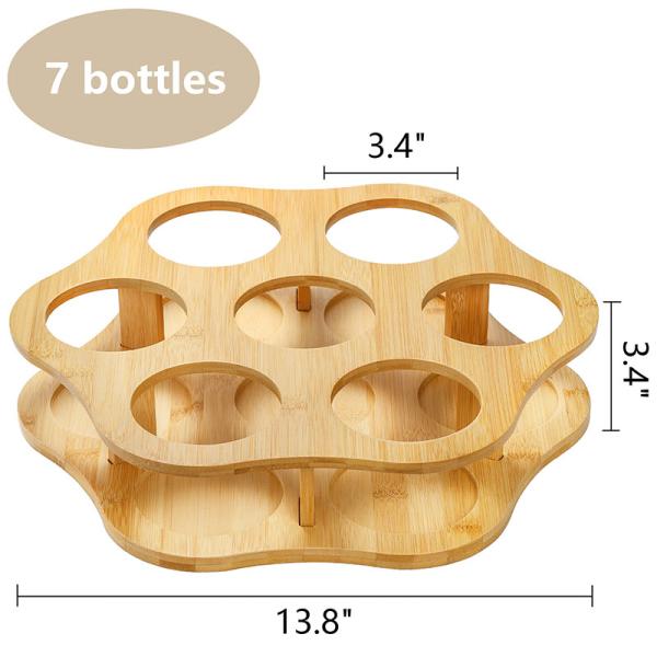 Single Tier Bamboo Rotating Coffee Syrup Organizer Rack 7 Bottles Holder Lazy Susan 33 x 35 x 8.7cm