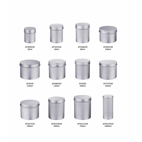 40ml-1000ml Aluminium Tin Containers Round Silver Aluminum Tin With Lid Screw