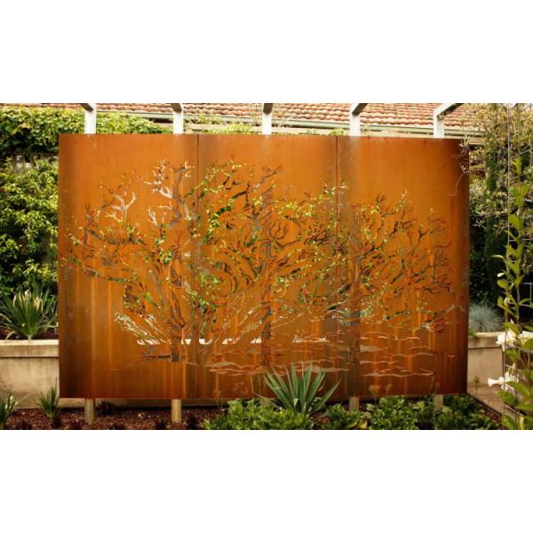 Tree Image Weathering Steel Garden Screen Panels For Home Decor