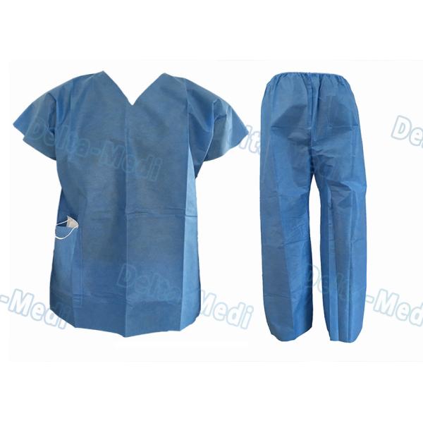 Over Lock Sewing Disposable Scrub Suits , Custom Size Blue Scrub Suit