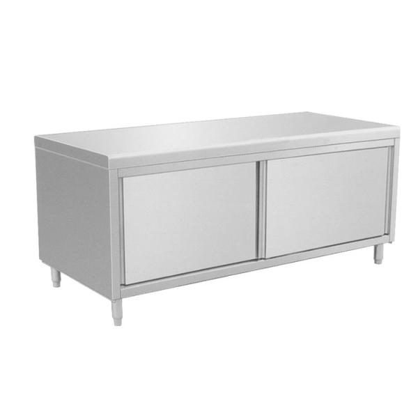 Stainless steel kitchen cabinetry.