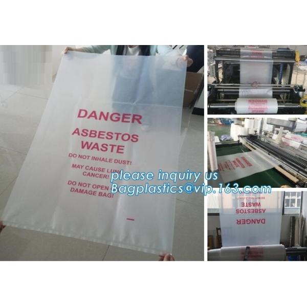 PE asbestos yard waste bags,hazard waste disposal bags,Customized danger warning printing clear polythene LDPE asbestos