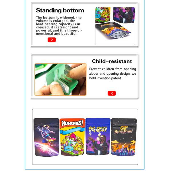 Child Resistant Ziplock Smell Proof Plastic Packaging Pouch Custom Printed Mylar Bags