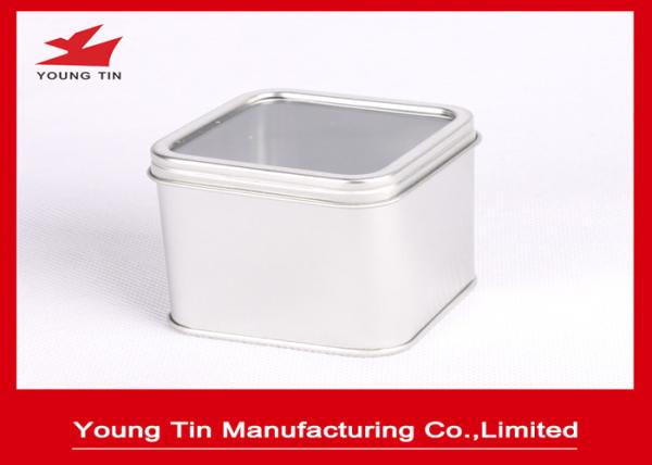 Plain Color Small Empty Square Metal Tins CMYK Offset Printed With Clear Window