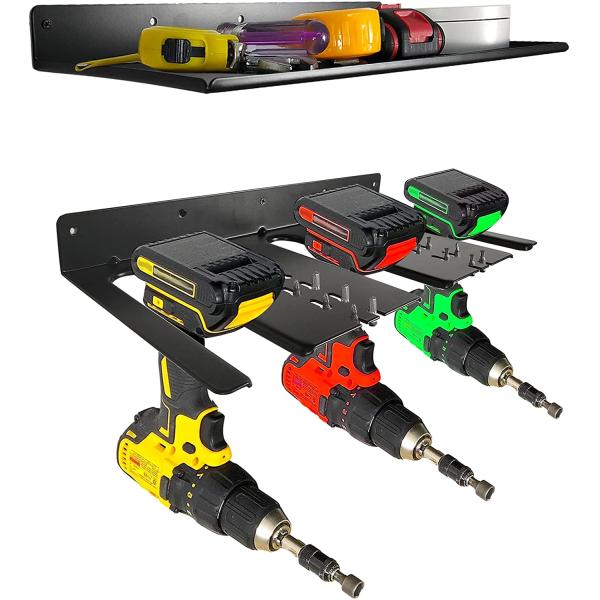Garage Cordless Power Tool Pegboard Hook Organizer with 2 Shelf Cordless Drill Storage