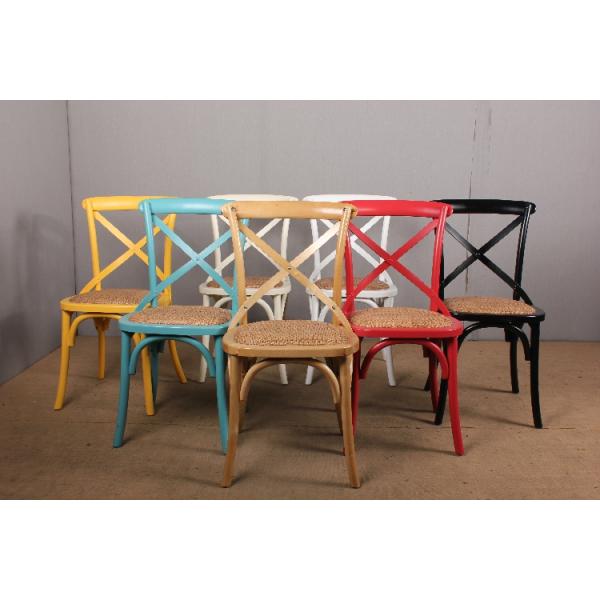 Nice design customize rattan seat chair vintage oak cross stackable dining chair event wedding X chair