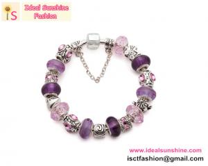 Quality Fashion purple Valentine gift Silver bracelet with European charm beads silver jewelry for sale