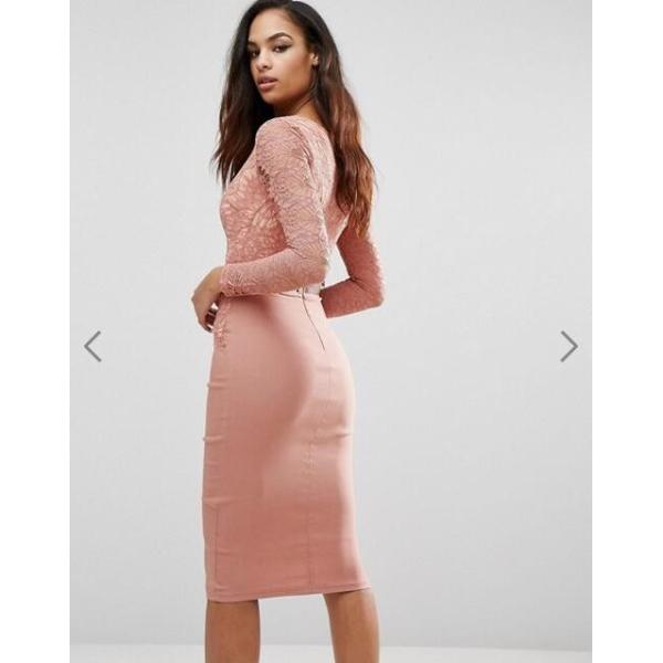 Newest Design Women Sexy Bodycon V-Neck Dress With Lace Detail Hot Sale