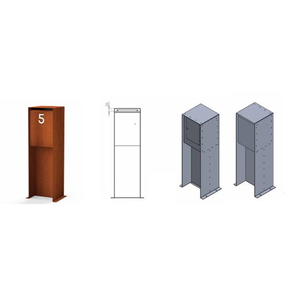 950mm Height Rusted Corten Steel Letter Box Outdoor Metal Drop Box