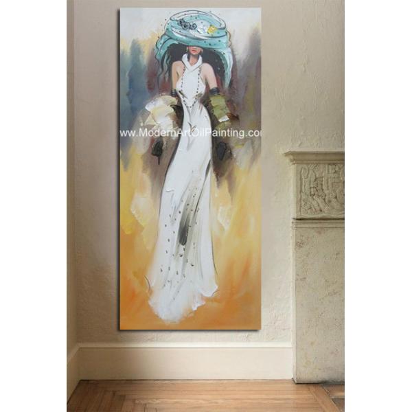 Canvas Modern Art Oil Painting Lady In White Dress Covered With Thin Plastic Layer