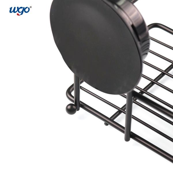 Black WGO Storage Bath Caddy Shelf Suction / Glue Fix Rust Free