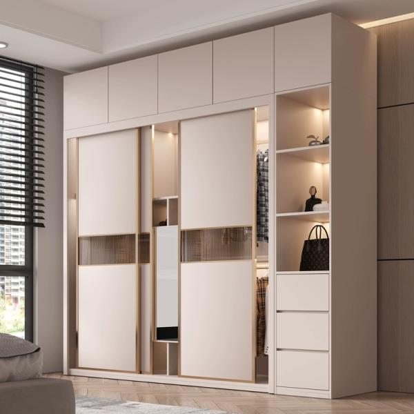 Interior view of wardrobe showing adjustable shelves and hanging space