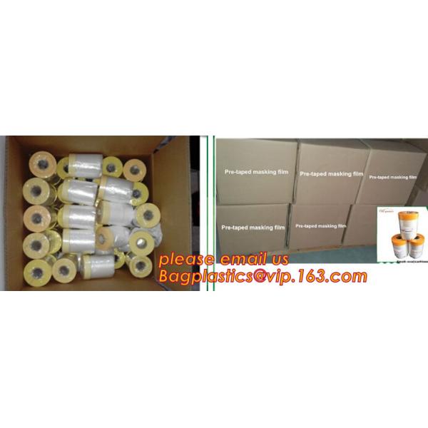 Crepe paper tape masking film, Pre-folded Plastic Film Reel, Pre-taped Plastic bulk roll, hot sale car paint window pr