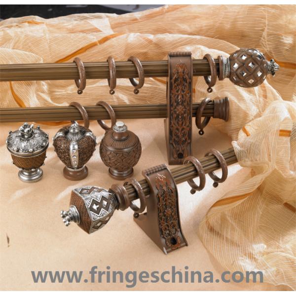 Hot selling delicate aluminum curtain rod pipe resin finials for home decoration