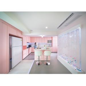 Pink Colour Modular Kitchen Stainless Steel Cabinets Luxury Classic Custom