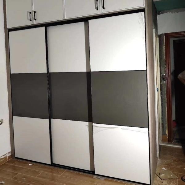 Sleek White Grey Solid Wood Sliding door Wardrobe Cabinet 250cm