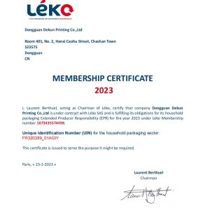 Dongguan Dekun Printing Co., Ltd. Certifications