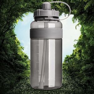 2L Large Capacity Plastic Water Bottle Straw Bottle ‎Glossy Finish