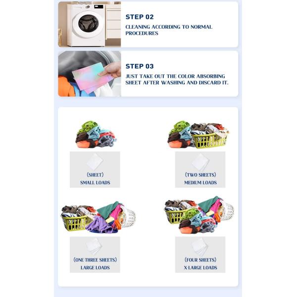Natural OEM Dye Trapping Sheets Fragrance Free Washing Machine Color Catcher