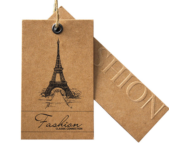 Custom Printed Brown Kraft Paper Hang Tags For Clothing With Embossed Logo