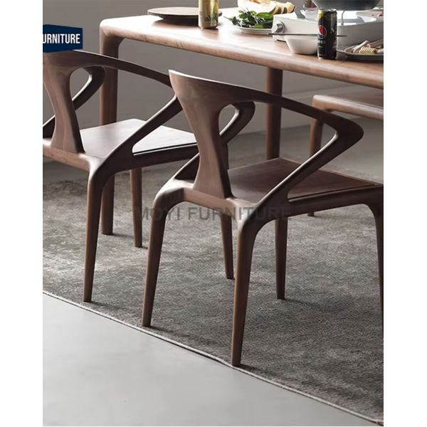 Home Furniture Nordic Commercial Modern Solid Wood Frame Leather Upholstered Wooden Legs Brown Luxury Wicker Back Dining Chairs with Armrest