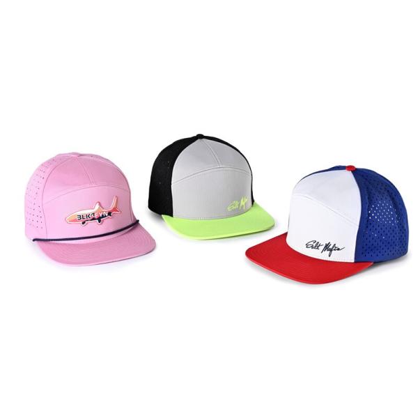 ODM Cotton 6 Panel Snapback Cap Flat Bill 7 Hole Snapback Closure