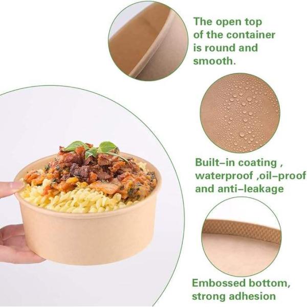 Custom Printing Food Packing Round Kraft Take Away Salad Paper Bowl Disposable Paper Bowls With Lid