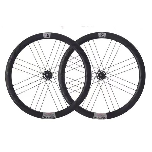 700C Road Disc Brake Carbon Fiber Bicycle Wheel Set 45mm/50mm Center Lock Titanium 24H by RUJIXU