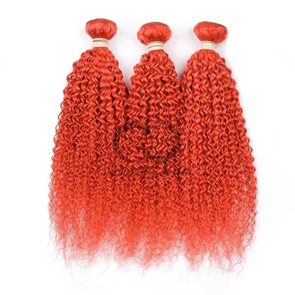 Orange Red Kinky Curly Remy Human Hair Bundles Sew In Weave Bundles Brazilian Bundle Deals