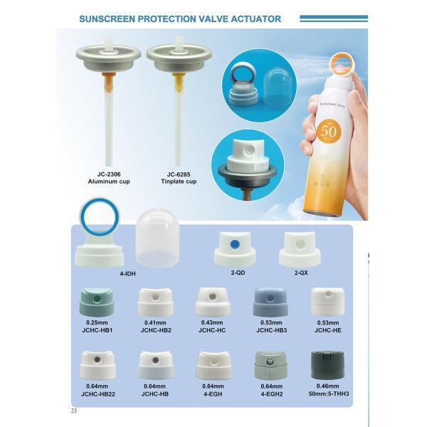 Durable One Inch Sunscreen Mist Valve with Anti-Clog Nozzle and Customizable Actuator for Fine Mist Output