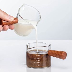 Wooden Handle Essential Barista Tools Glass Espresso Measuring Cup 3oz