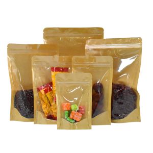 China Front Clear Tanding Zipper 20g Kraft Paper Food Bag on sale