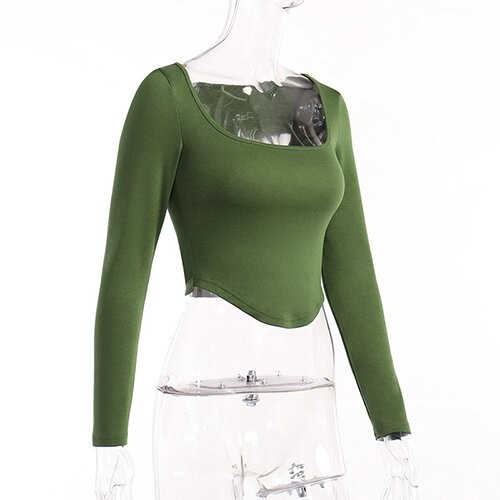 OEM maufactory Casual Top Female Autumn Polyester Long Sleeve Sexy Circular Babes U Collar T Shirts