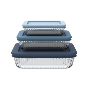 Lightweight Striped Glass Food Container with PE Lid - Dishwasher Safe