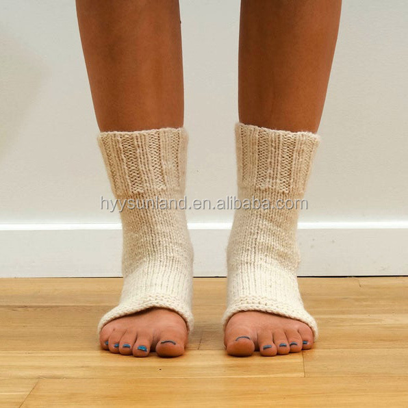 Y-Z Women's White Knee-Length Yoga Pedicure Socks Flip Flop Dancing Toeless Sport Socks Knitted Breathable for Autumn Season