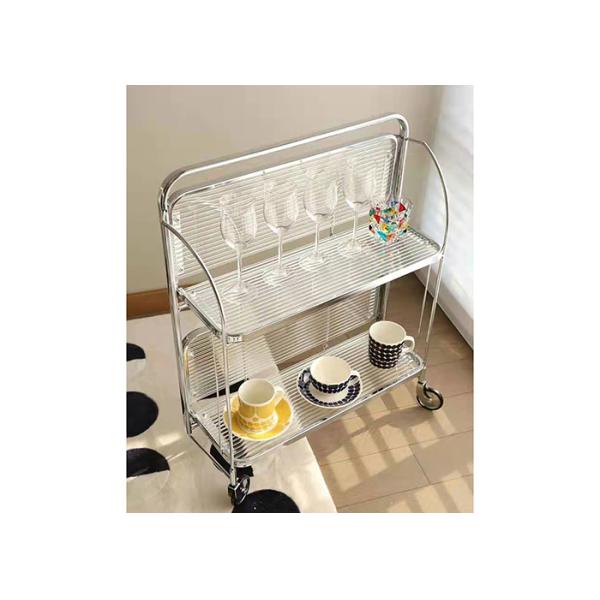 Tempered Glass Stainless Steel Push Cart Transparent Portable Bar Cart On Wheels