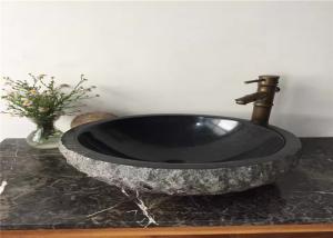 China Natural Split Surface Stone Sink Bowl Granite Basin 40CM Diamter With Hole 45 MM on sale